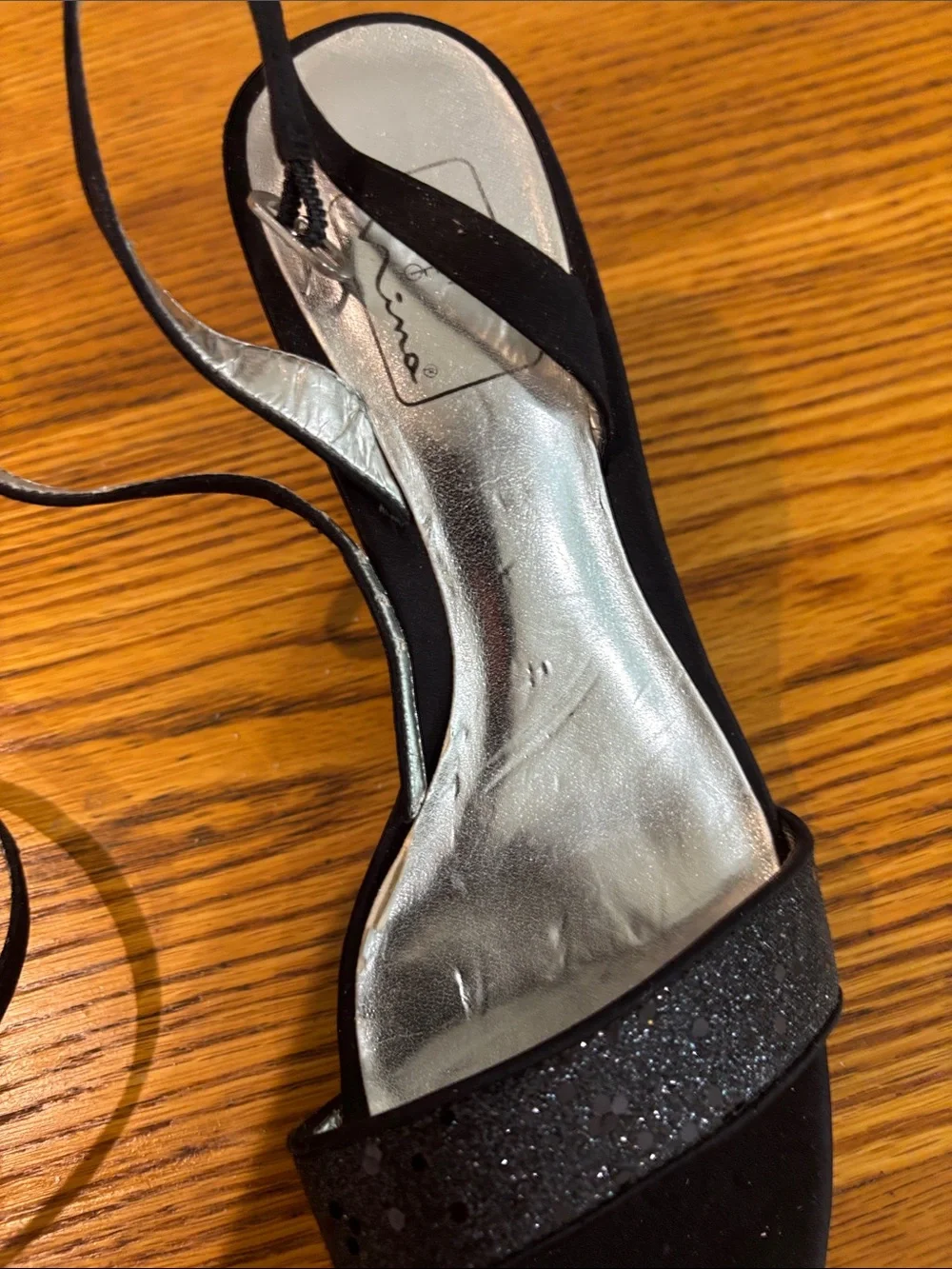 Nina Black Slingback Evening Sandals with Sparkle Strap